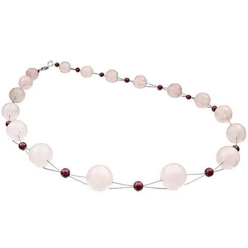 Elegante Halskette aus Rosenquarz & Granat, 925 Silber - Ketten für Damen, handgefertigt mit edlen Materialien für einen einzigartigen Look.