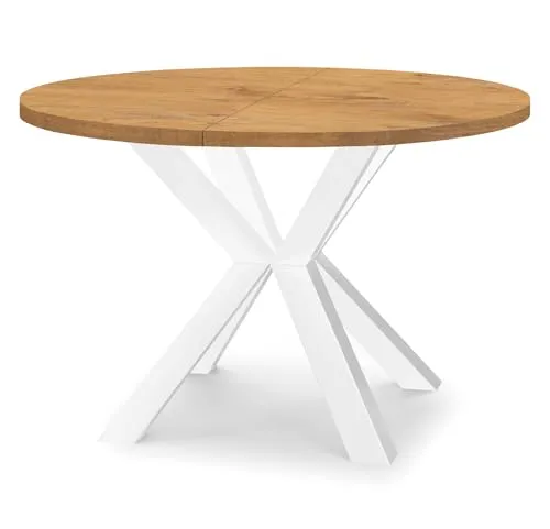 Dekori Möbel Runder Ausziehbarer Tisch RAL mit Holzbeinen - Esszimmertisch im skandinavischen Stil, ausziehbar von 90 bis 220 cm, mit widerstandsfähiger Tischplatte gegen Kratzer und Stöße.