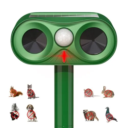 Katzenschreck Ultraschall,Upgrade 2025 Katzenabwehr Solar Ultraschall Tiervertreiber,Katzenabwehr Garten mit PIR Bewegungssensor,Katzenschreck für Garten,Wirksam gegen Katzen,Hunde,Mäse,Marder,1 Stück