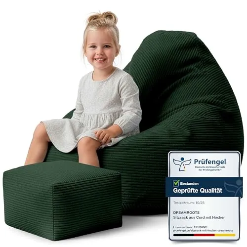 DreamRoots Sitzsack Erwachsene Cord oder Kinder in grün von DreamRoots