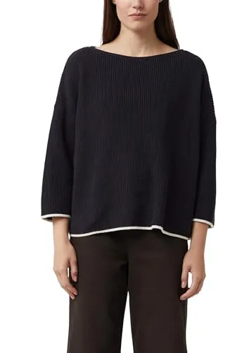 comma Strickpullover mit 3/4-Ärmel in Marine, Größe 34 - Eleganter Damen Strickpullover aus reiner Baumwolle für höchsten Tragekomfort. Der lockere Schnitt und die 3/4-Ärmel bieten optimale Bewegungsfreiheit, ideal für jeden Anlass.