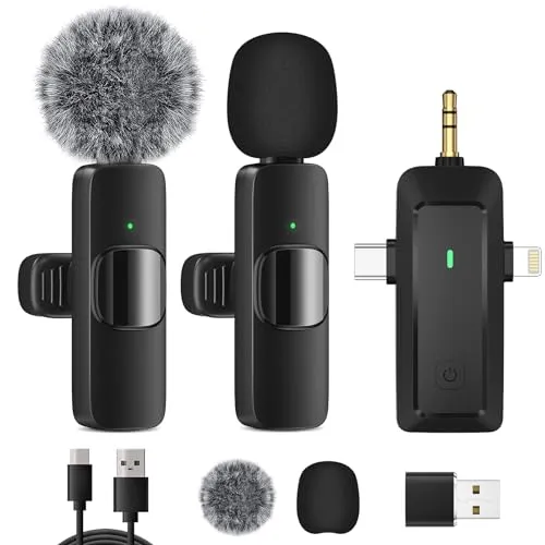 HMKCH Kabelloses Lavalier Mikrofon für iPhone/Android - Professionelles Mini Ansteckmikrofon mit 4-in-1-Universalempfänger für optimale Audioqualität, ideal für Vlogs, YouTube und TikTok.