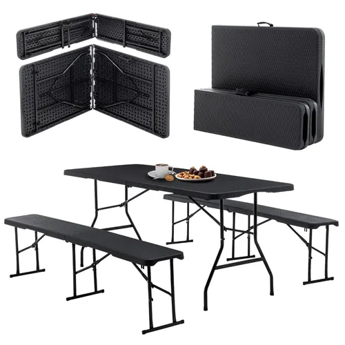 Klappbare Bierzeltgarnitur 3-tlg. für Garten und Feste - Loungemöbel & Sitzgruppen, praktische klappbare Bierzeltgarnitur aus robustem Kunststoff und Stahl, ideal für Gartenpartys und Feste, platzsparend und leicht zu transportieren.