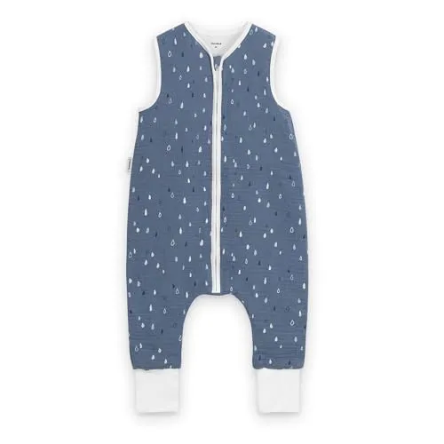 Ehrenkind® Baby Sommerschlafsack mit Füßen Musselin | aus weicher OEKO-TEX zertifizierter Bio-Baumwolle | Sommer Baby Schlafsack 1 TOG Gr. 80 Farbe Jeansblau Tropfen