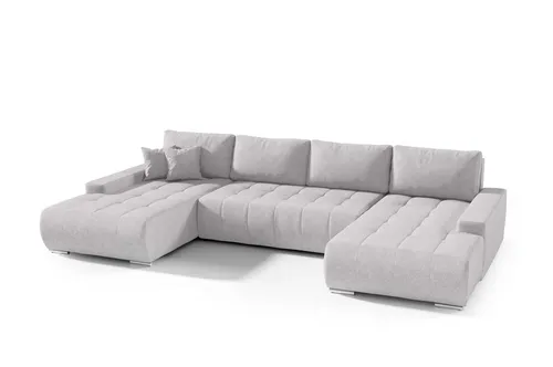 Wohnlandschaft Sofa VOGAR mit Schlaffunktion - Moderne Wohnlandschaft in Silbergrau, bietet Platz für bis zu 10 Personen und verfügt über eine praktische Schlaffunktion sowie einen Bettkasten – ideal für Ihr Wohnzimmer.