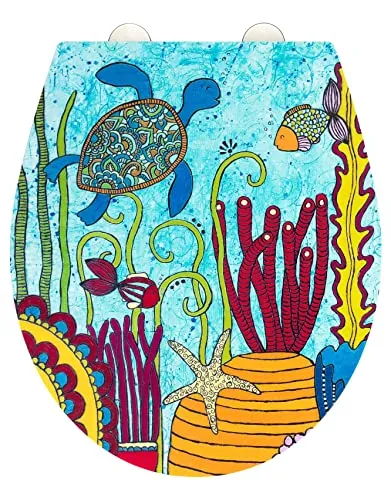 WENKO WC-Sitz Under Water, bunter Rollin'Art Toilettensitz - WC-Sitz aus antibakteriellem Duroplast mit Relief-Oberfläche und Easy-Close Absenkautomatik für leises Schließen. Fröhliches Design bringt Leben in Ihr Badezimmer.