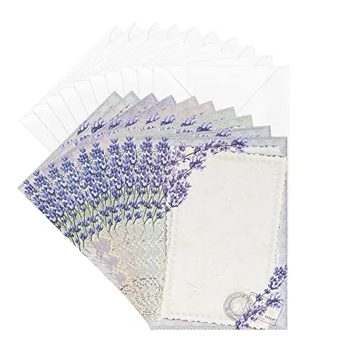 Ideen mit Herz Grußkarten-Set mit Umschlägen | 10 Motiv-Karten | blanko | bunt | neutral | Blumen-Designs | Din B6 (Lavendel)