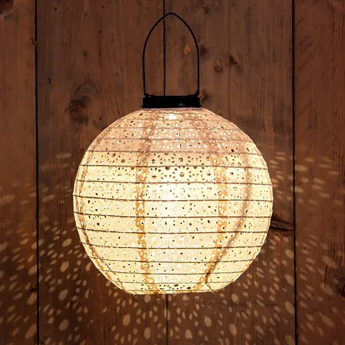 1.03 Hochwertiger Solar Lampion aus Papier - ca. Ø 25 cm - LED beleuchtet - Farbe: Sand (rund)