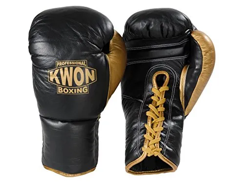 Kwon Boxhandschuhe Leder mit Schnürung schwarz/gold von KWON