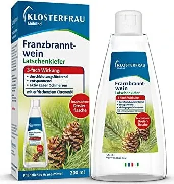 Klosterfrau Franzbranntwein Latschenkiefer 200 ML - Praktische Dosierflasche mit Latschenkiefer-Extrakt für eine gezielte Anwendung. Ideal zur Unterstützung der Hautpflege und für ein angenehmes Hautgefühl.