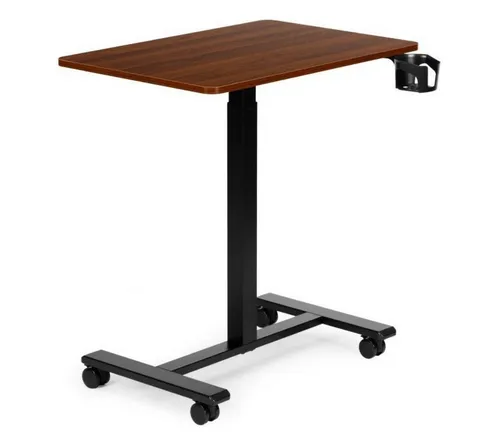 Mobiler höhenverstellbarer Laptop Tisch 70x48 cm - Braun - Flexibler Schreibtisch von ModernHome mit pneumatischer Höhenverstellung für ergonomisches Arbeiten. Ideal für verschiedene Arbeitsumgebungen, mobil dank Rollen und mit integriertem Getränkehalter.