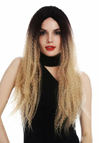 Perücke Damen Lace-Front Teil-Mono Mittelscheitel lang lockig Ombre Braun Blond