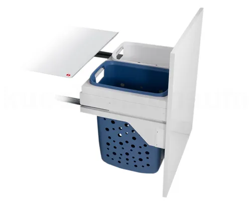 Hailo Laundry Carrier Küchen-Abfalleimer, Weiß, One Size - Praktischer Abfalleimer für 60 cm breite Unterschränke, mit gedämpftem Selbsteinzug und Überauszug für komfortable Handhabung.