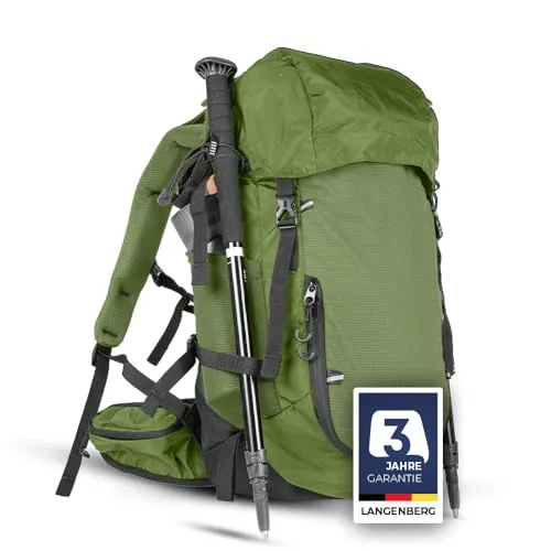 LANGENBERG Peak Wanderrucksack Herren und Damen - Tagesrucksack und Trekkingrucksack mit hohem Komfort und atmungsaktivem Mesh - 40L Premium Rucksack wandern - Outdoor Rucksack Grün