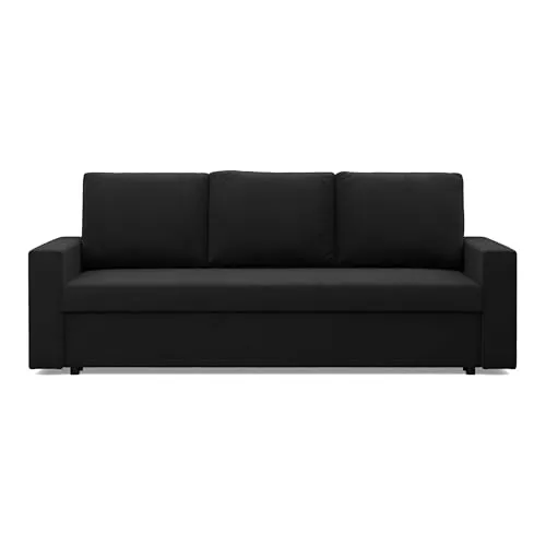 Mebligo - NEO Kollektion 3-Sitzer Sofa Mit Schlaffunktion Und Bettkasten, 220 x 92 x 92 cm, Schlafsofa Klein, Wohnzimmer, Sitz Mit Bonellfedern, Schwarz