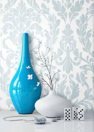NEWROOM Barocktapete Tapete Beige Ornament Barock Vliestapete Blau Vlies moderne Design Optik Barocktapete Wohnzimmer Landhaus inkl. Tapezier Ratgeber