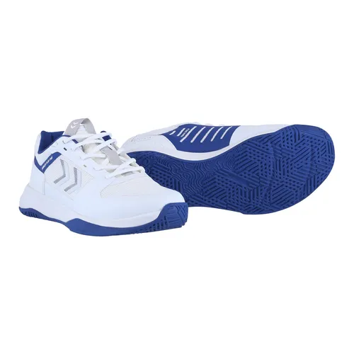 Hummel Power Play Pro Indoor Hallenschuhe - Weiss/Blaut, Schuhgröße: 44 EU - Hallenschuhe für Handball mit atmungsaktivem Mesh-Obermaterial und REACH LX-Technologie für hohe Energierückgabe. Ideal für Stabilität und Komfort auf dem Spielfeld.
