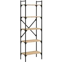 vidaXL Bücherregal 5 Fächer Sonoma-Eiche - Stilvolles Regal mit 5 Fächern aus langlebigem Holzwerkstoff und Metallrahmen, ideal für die ordentliche Aufbewahrung von Büchern und Dekoration.