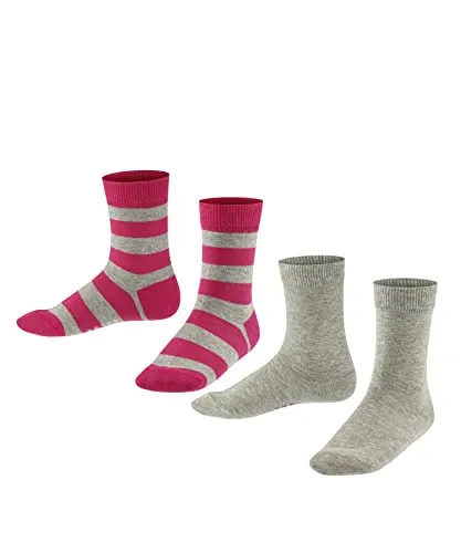 FALKE Unisex Kinder Socken Happy Stripe Multipack K So Baumwolle gemustert 2 Paar, Grau Light Grey 3400, 23-26