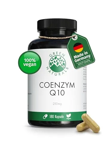 Coenzym Q10 hochdosiert – 250mg pro Kapsel – 180 vegane Kapseln – 6 Monate Reichweite – hochwertiges Q10 aus Fermentation gewonnen – Green Naturals®