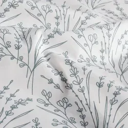 Baumwollstoff Popeline Blumen Gräser blau Meterware - Weiß