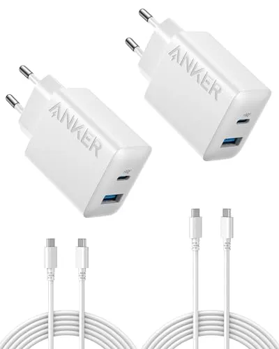 Anker 20W USB C Ladegerät, iPad Netzteil, USB-Schnellladenetzteil, iPad Ladegerät, Kompatibel mit iPhone 17/16/15 Series (2X 1,5m USB C Kabel inkl.)