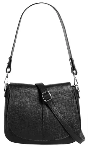Umhängetasche CLUTY aus Leder, schwarz, Made in Italy - Elegante Umhängetasche aus 100% Rindleder, ideal für modebewusste Frauen. Mit abnehmbarem Schultergurt und mehreren Fächern für optimale Organisation. Perfekt für jeden Anlass!