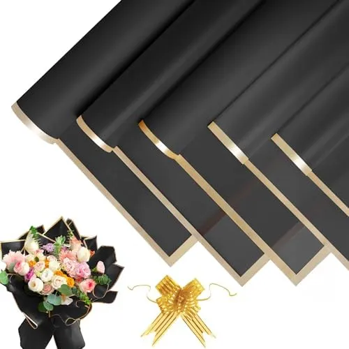 Blatt Blumenstrauß Geschenkpapier - Wasserdicht Wrapping Paper, Blumen Papier mit Band, Blumenpapier für Geschenkverpackungen, Blumen, Kunst und Handwerk (Schwarz, 58x58cm) 20