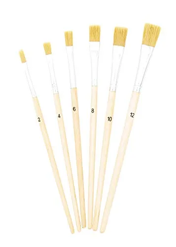 TSI 49108 Schulmalpinsel-Set 6-teilig, Borstenpinsel 2,4,6,8,10,12, Schaft naturbelassen