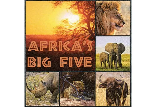 ti-flair Papierserviette, Servietten Papier 33x33cm 3-lagig Afrikas Big Five 20 Stück