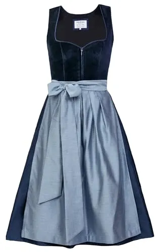 Edelnice Trachtenmode Midi Dirndl Luna Samt blau - Elegantes Dirndl für Damen, aus hochwertigem Samt mit helblauer Schürze, ideal für festliche Anlässe. Inklusive Dirndlschürze und perfekter Passform von Gr. 32-54.