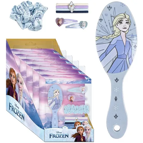 Die Eiskönigin Beauty-Set für Kinder - Magisches Haarzubehör-Set mit 4 Haargummis, 2 Haarklammern und einer Bürste. Ideal für kreative Frisuren im Frozen-Stil, entworfen mit hochwertigen Materialien in Spanien.