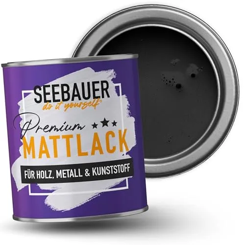 SEEBAUER DIY Mattlack Schwarz 2,5L - Hochwertiger Hybrid-Lack für Innen & Außen - Edelmatte Möbelfarbe mit innovativer Hybrid-Technologie, ideal für Holz, Metall und Kunststoff. Schnelltrocknend, extrem robust und stoßfest für langlebigen Schutz und perfekte Optik.