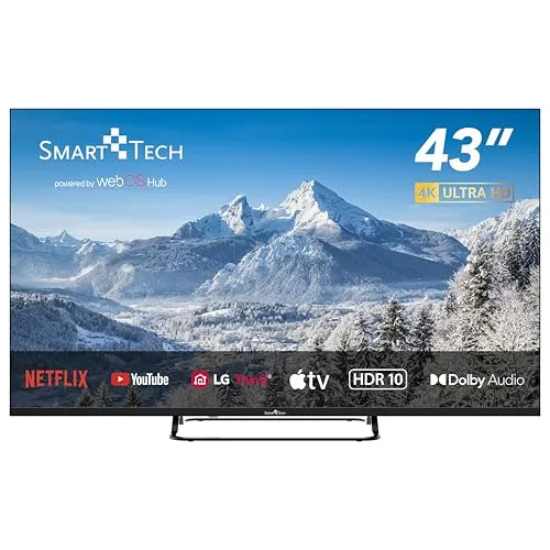 Smart Tech TV LED 4K UHD 43' (108 cm) 43UW02V - Fernseher mit kinoreifem Seherlebnis, Dolby Audio und flexibler Montageoption für jeden Raum.