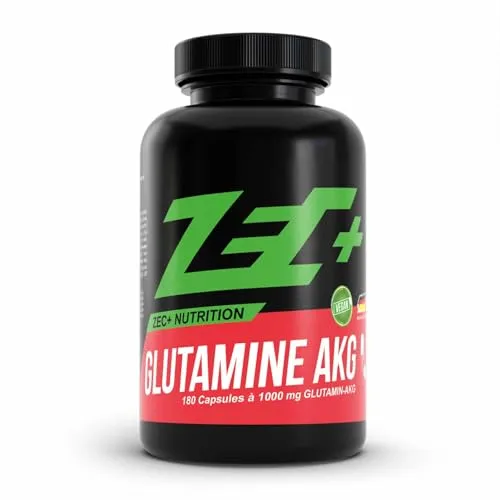 Zec+ Nutrition Glutamin AKG Kapseln – 180 Stück mit 1000 mg L-Glutamin-Alphaketoglutarat - HOCHDOSIERTES AMINOSÄURE-PULVER: ZEC+ Glutamin AKG Kapseln bieten eine optimale Unterstützung für deinen Körper nach dem Training. Ideal in Kombination mit BCAA für eine gezielte Aminosäureaufnahme.