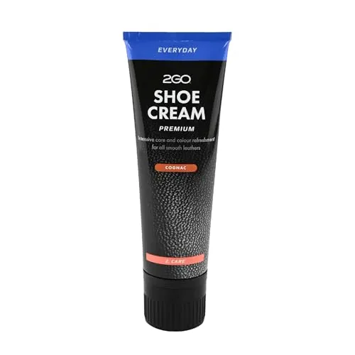 2GO Schuhcreme Premium – Farbauffrischende Lederpflege für Glattleder – Mit Bienenwachs & Carnaubawachs – Schuhpflegecreme in verschiedenen Farben – Cognac 80ml