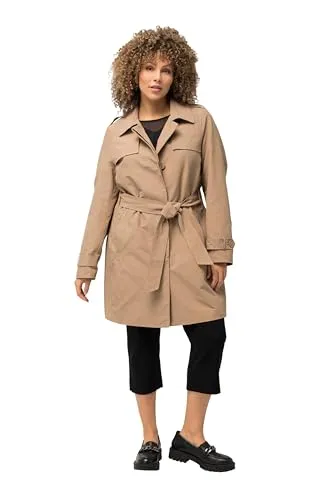 Ulla Popken Damen Trenchcoat mit Hemdkragen und Bindegürtel - Funktionsjacke im modernen, ultraleichten Contemporary-Look, ideal für stilvolle Auftritte und bequemes Tragen.