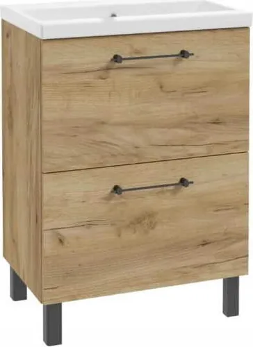 Badezimmerschrank mit Waschbecken und 2 Schubladen 60x80cm Standing Oak Craft Cassandra