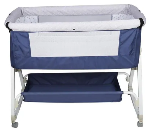 Beistellbett 3 in 1 mit Matratze, höhenverstellbar und mobil in Marineblau