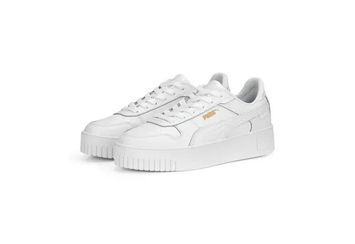 PUMA Damen Carina Street Sneaker, White White Gold, 41 EU - Damen-Sneaker mit Gummizwischensohle und stylischem PUMA Cat Logo, perfekt für einen lässigen Look im Alltag.