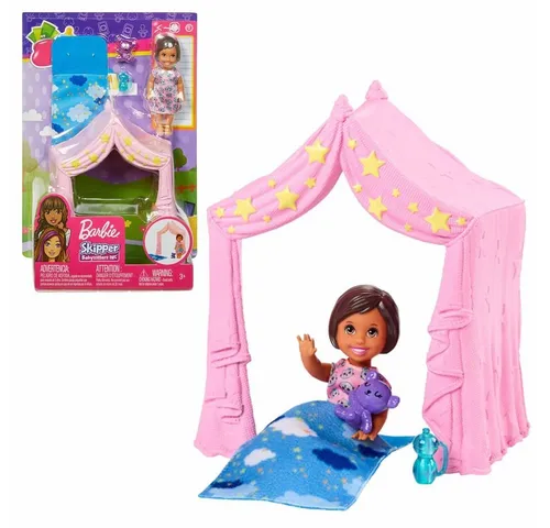 Barbie Anziehpuppe Skipper Babysitter Puppe mit Zelt und Schlafsack Barbie Mattel