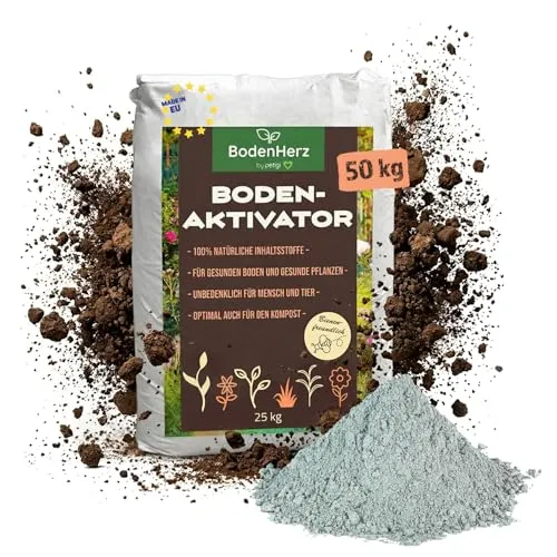 BodenHerz Bodenaktivator 50 kg - Natürlicher Bodenverbesserer mit Mineralien - Der petigi BodenHerz Bodenaktivator verbessert die Bodenqualität durch hochwertige Mineralien. Ideal für Beet und Rasen, fördert er die Nährstoffversorgung und Wasserspeicherfähigkeit der Erde.