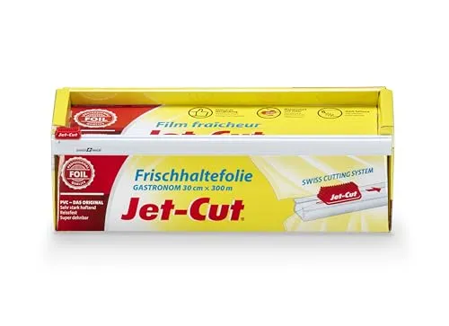 Jet-Cut Profi-Box Frischhaltefolie 300m - Ergonomischer Folienschneider - Sonstige Haushaltswaren mit professionellem Gastronomie-Standard. Der rote Cutter und Anti-Rutsch-Füße sorgen für sicheres und einfaches Arbeiten in der Küche.