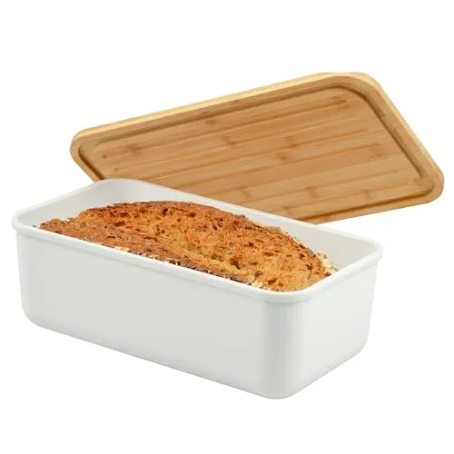 bremermann Brotkasten mit Bambus-Deckel, Brotbox mit Schneidebrett, Brottopf (Weiß)