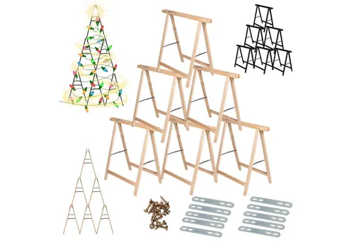 MODO24 Sägebock Holzbock 6er-Set - Werkbänke für vielseitige Anwendungen: Ideal als stabiler Arbeitsbock, DIY-Weihnachtsbaum und mehr. Aus robustem Kiefernholz, einfach zu montieren und zu lagern.