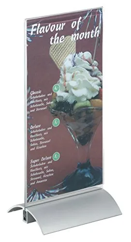 Durable Tischaufsteller Presenter (1/3 A4, Acryl/Aluminium) 1 Stück, transparent, 858719