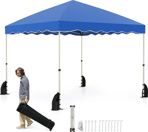 COSTWAY Faltpavillon 3x3m mit Rolltasche und Zubehör - Praktischer Faltpavillon für vielseitige Outdoor-Aktivitäten. Mit einfacher Pop-up-Struktur, 3-fach höhenverstellbar und ausgestattet mit Sandsäcken sowie Heringen für Stabilität. Ideal für Gartenfeiern und Märkte.