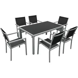 Gartenmöbel BERGAMO 6-Sitzer aus schwarzem Textilene – Aluminium grau