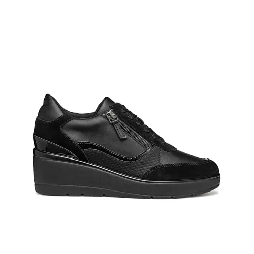 Geox Damen D ILDE A Sneaker, Black, 39 EU - Damen-Sneaker mit atmungsaktiver Technologie für optimalen Tragekomfort den ganzen Tag.