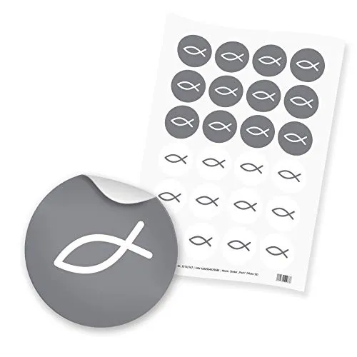 24x itenga Sticker Aufkleber Fisch Taufe Kommunion Konfirmation Firmung Gastgeschenk für Jungen und Mädchen (Grau)